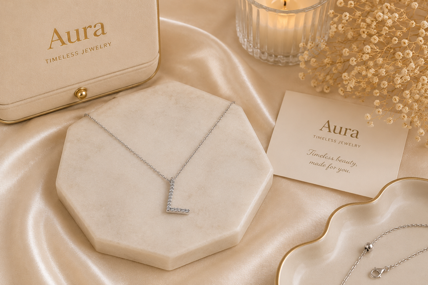 White Gold Diamond Initial L Pendant Necklace / REE-AABEE