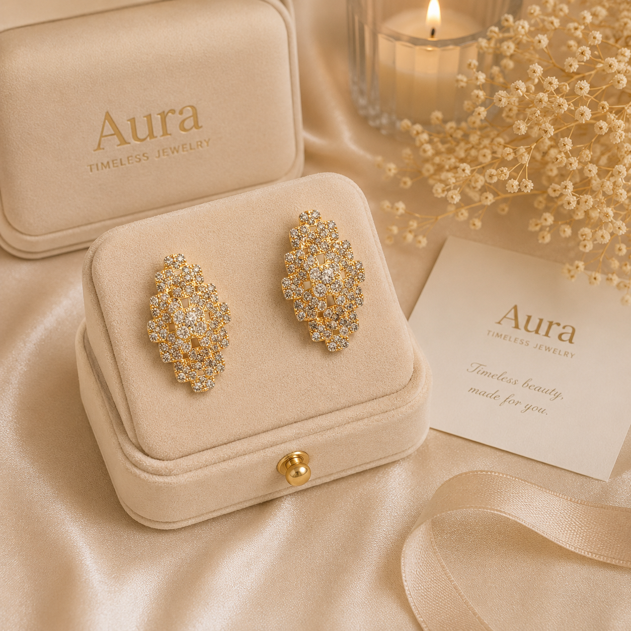 Diamond Cluster Geometric Earrings in Yellow Gold / ABEU-YYEYN