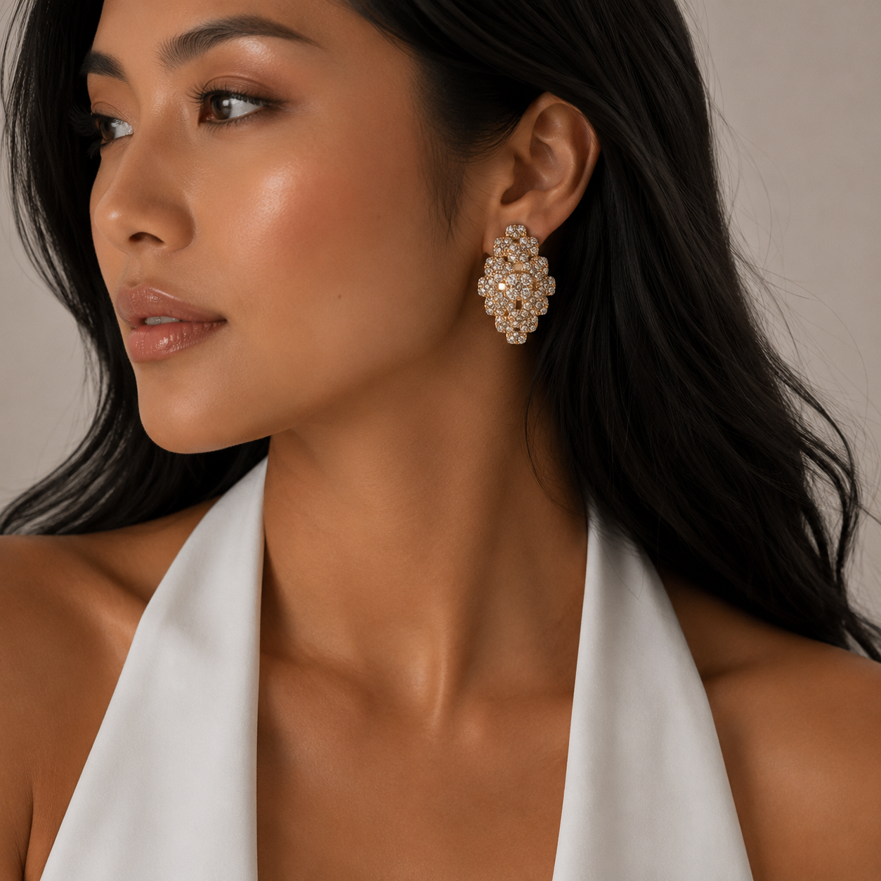 Diamond Cluster Geometric Earrings in Yellow Gold / ABEU-YYEYN