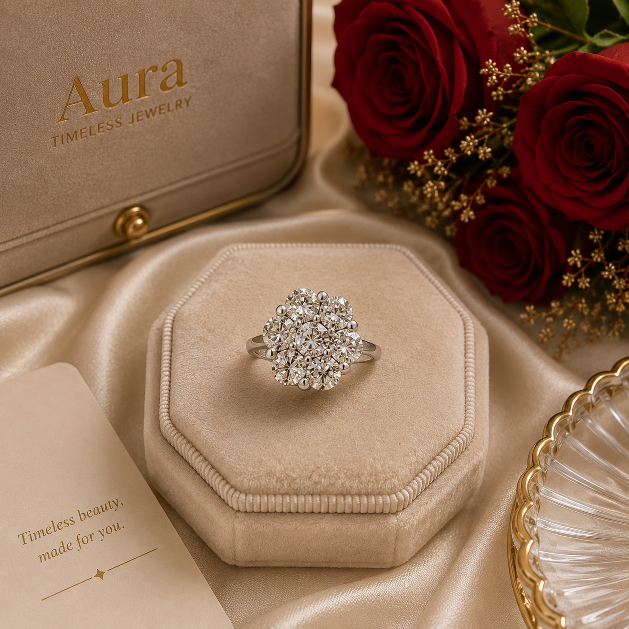 Fancy Brown Diamond Floral Cluster Cocktail Ring in White Gold / OOBL-RLLEEE