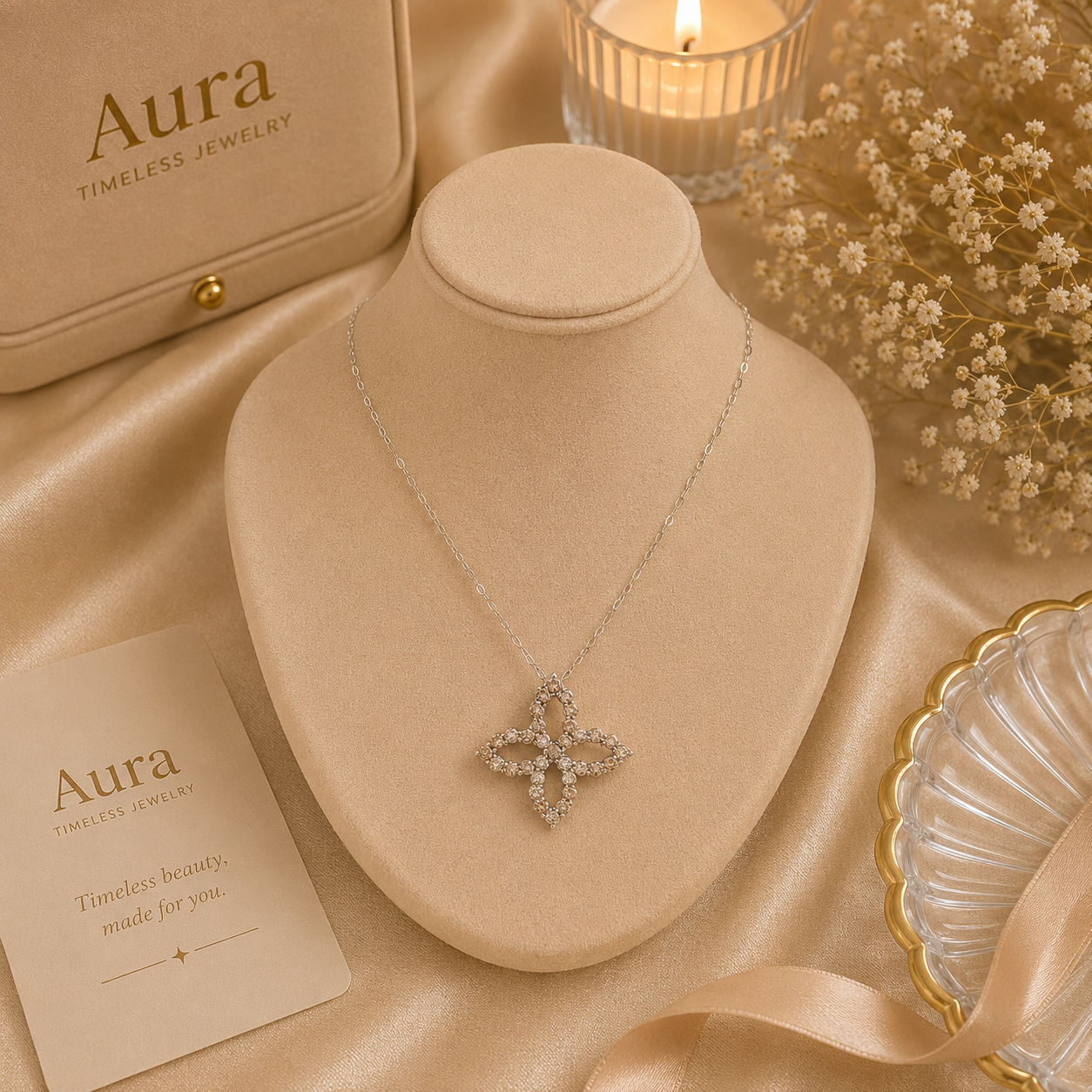 White Gold Fancy Brown Diamond Openwork Floral Pendant Necklace / REE-AALEE