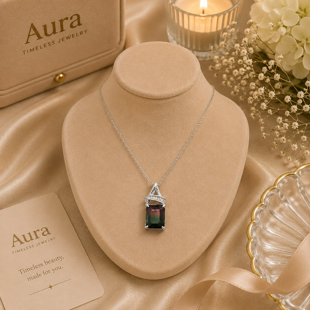 Bi-Color Tourmaline and Diamond Accent White Gold Charm Necklace / NLE-AYLEE