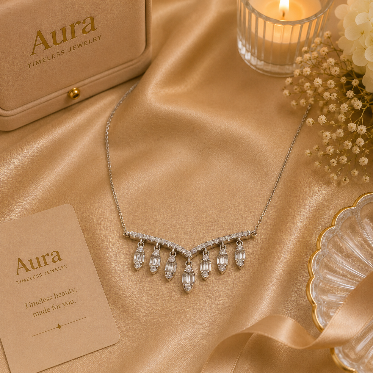 White Gold Diamond Chevron Fringe Necklace / RDR-AOREE