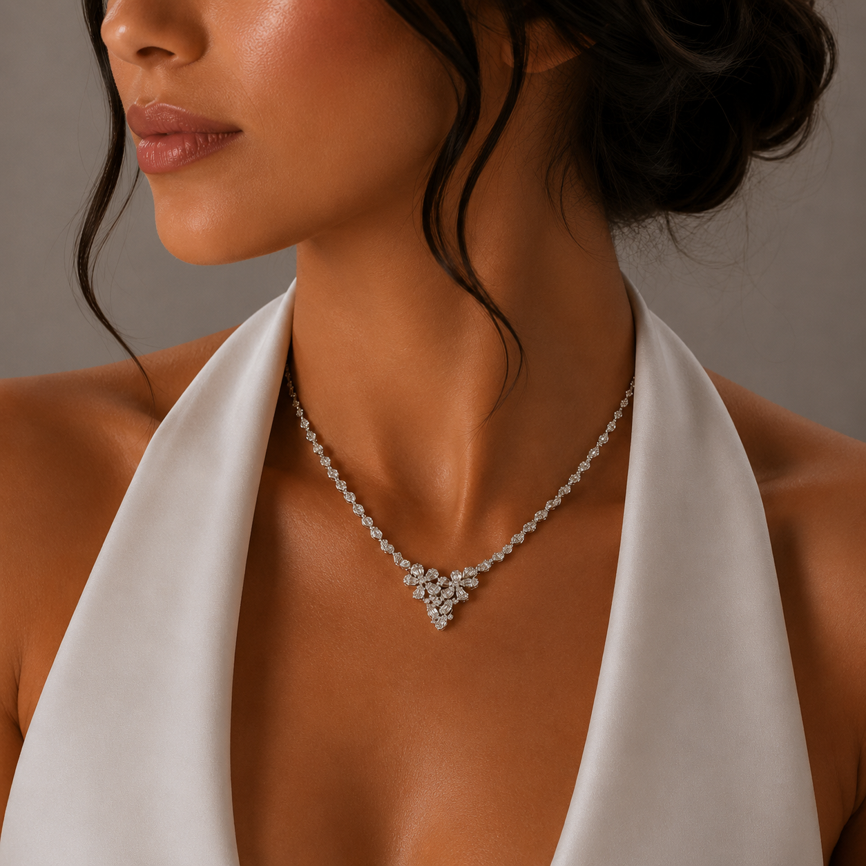 White Gold Diamond Floral Motif Necklace / AABL-DUEEE