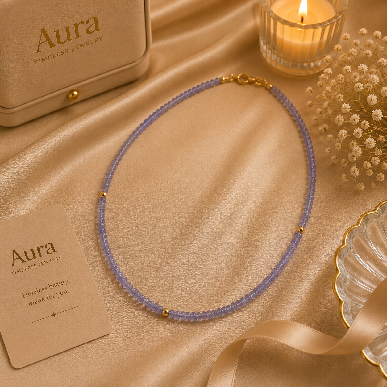 Tanzanite Beaded Necklace with Yellow Gold Accents / ABL-AEOEE