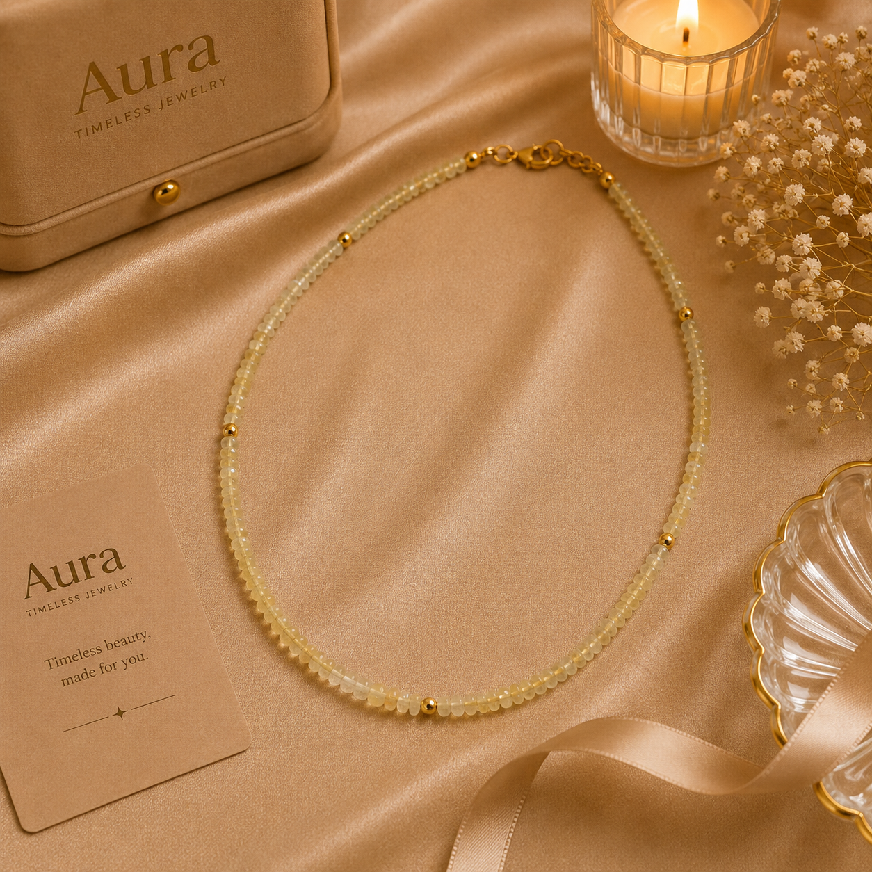 Faceted Opal Beaded Necklace with Yellow Gold Accents / ABL-AEOEE
