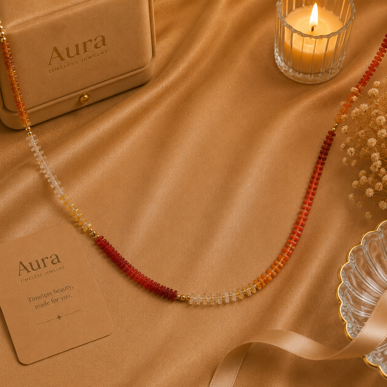 Coral Gradient Beaded Necklace in Yellow Gold / NAE-ABEEE