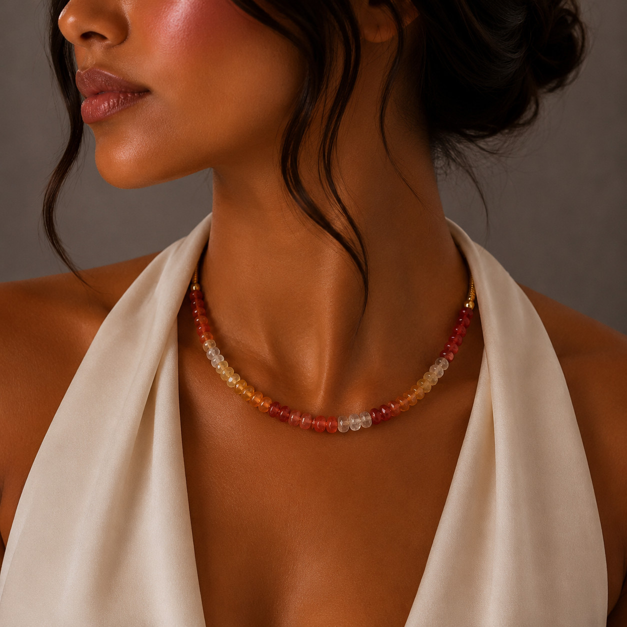 Faceted Gradient Garnet Beaded Necklace / ADN-YDRD