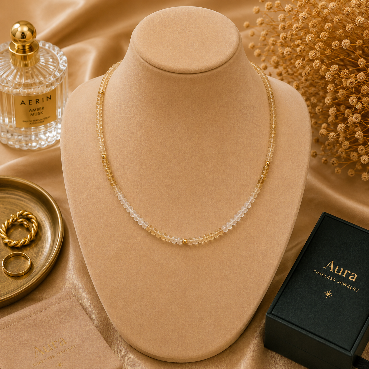 Faceted Citrine Beaded Necklace with Yellow Gold Accents / ABA-AEOU N246584-122325