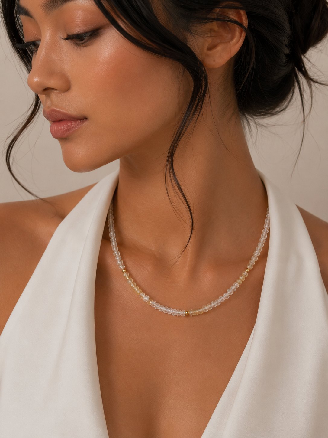 Faceted Citrine Beaded Necklace with Yellow Gold Accents / ABA-AEOU N246584-122325