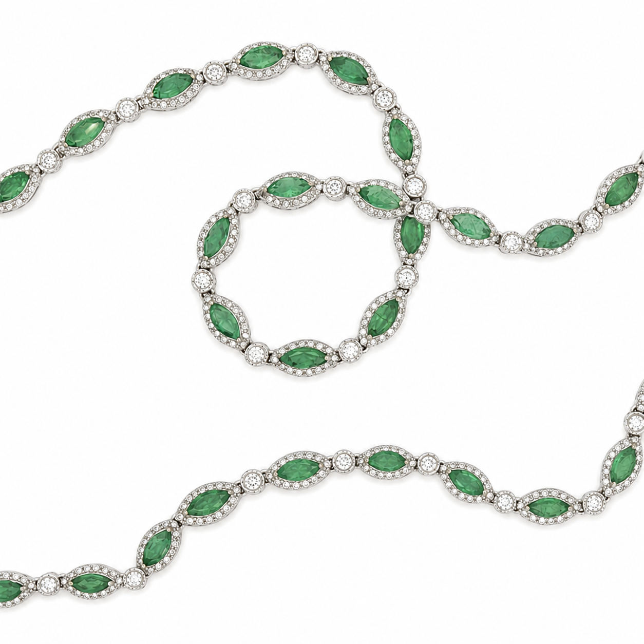 Marquise Tsavorite and Diamond Tennis Necklace — White Gold / OOLE-RDRLEE