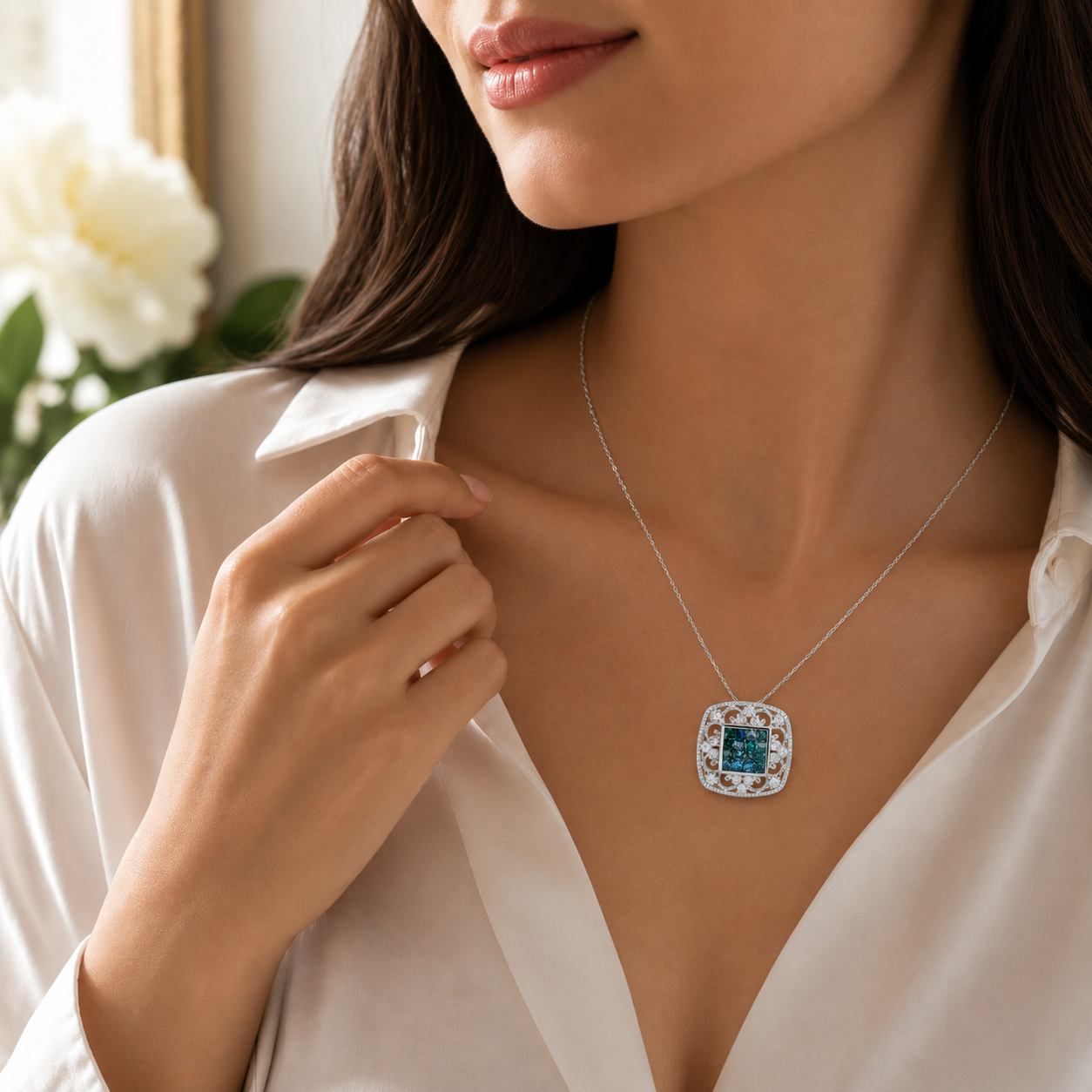 Fancy Deep Blue Diamond Filigree Pendant in White Gold