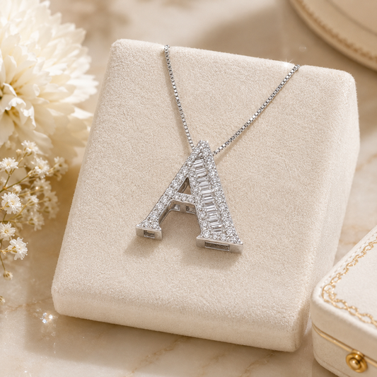 White Gold Diamond Initial 'A' Pendant Necklace