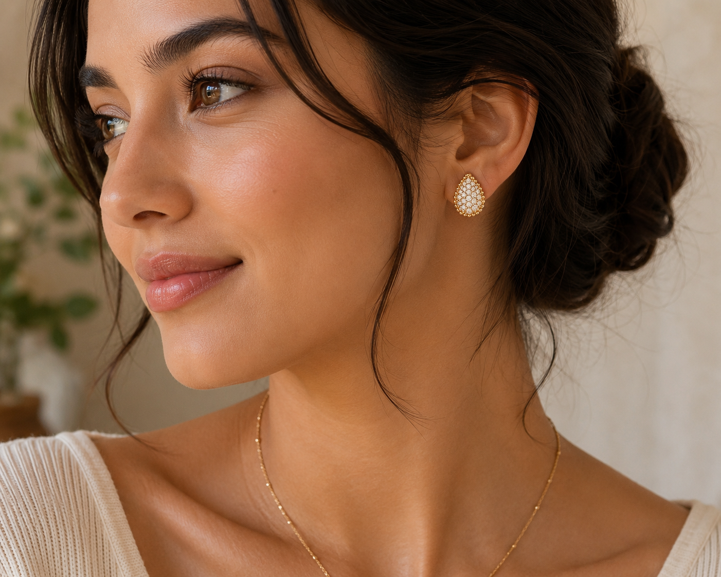 Boucheron Inspired Teardrop Diamond Stud Earrings — Yellow Gold
