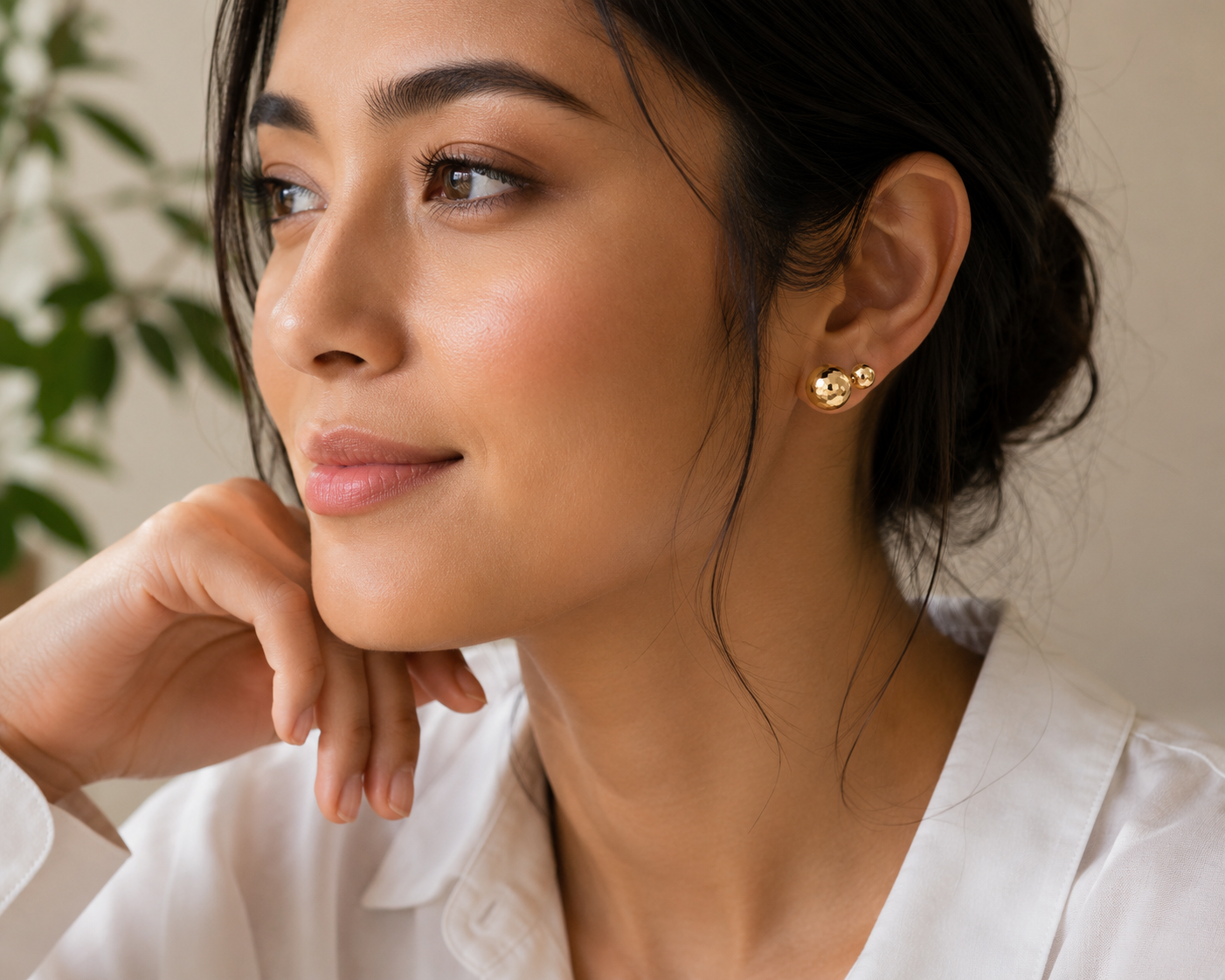 Dior Hammered Yellow Gold Ball Stud Earrings