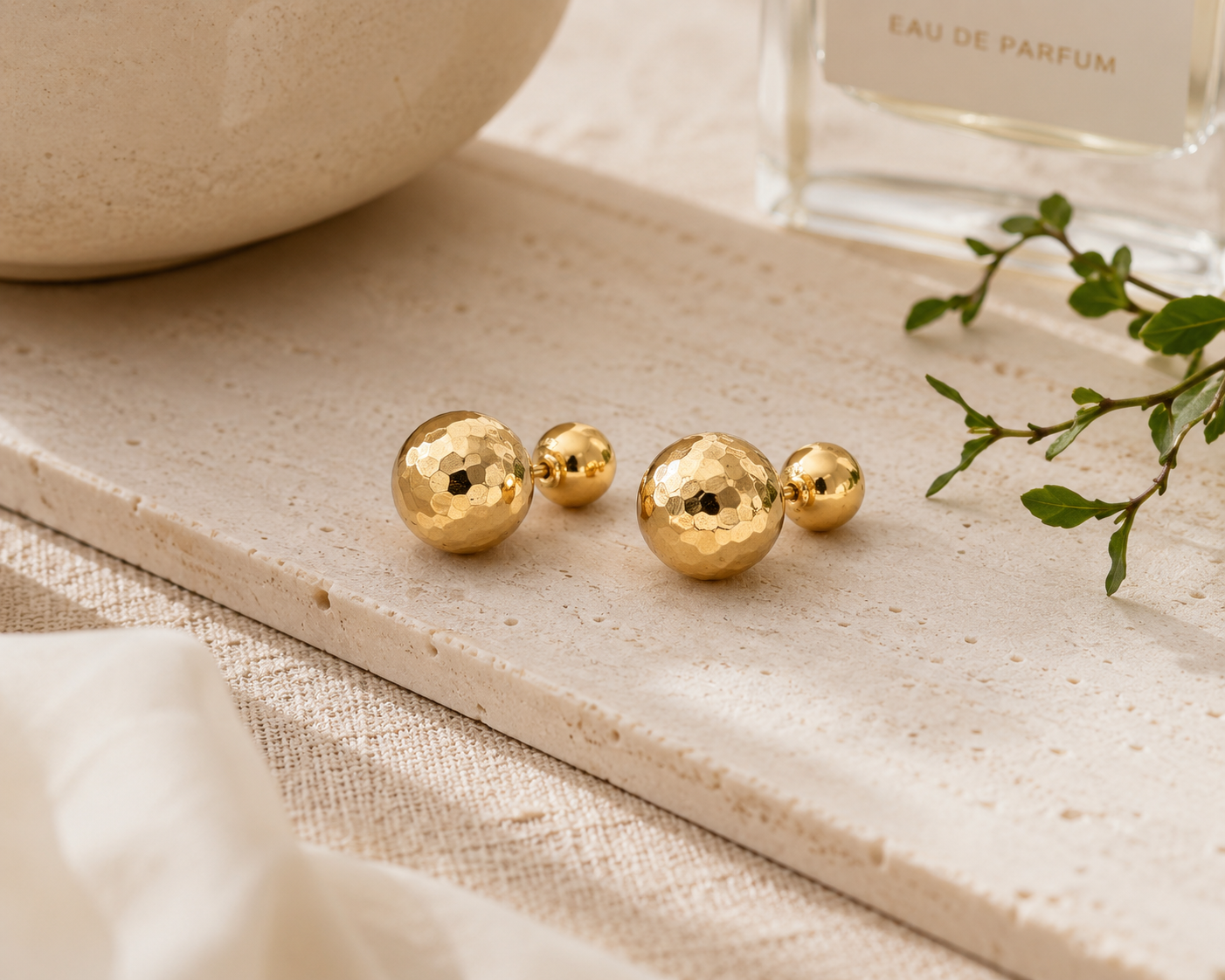 Dior Hammered Yellow Gold Ball Stud Earrings