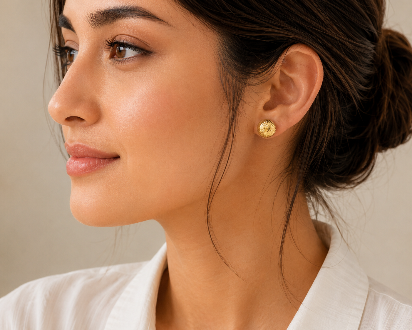 Textured Sunburst Dome Stud Earrings in Yellow Gold