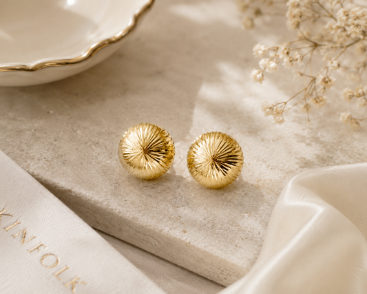 Textured Sunburst Dome Stud Earrings in Yellow Gold