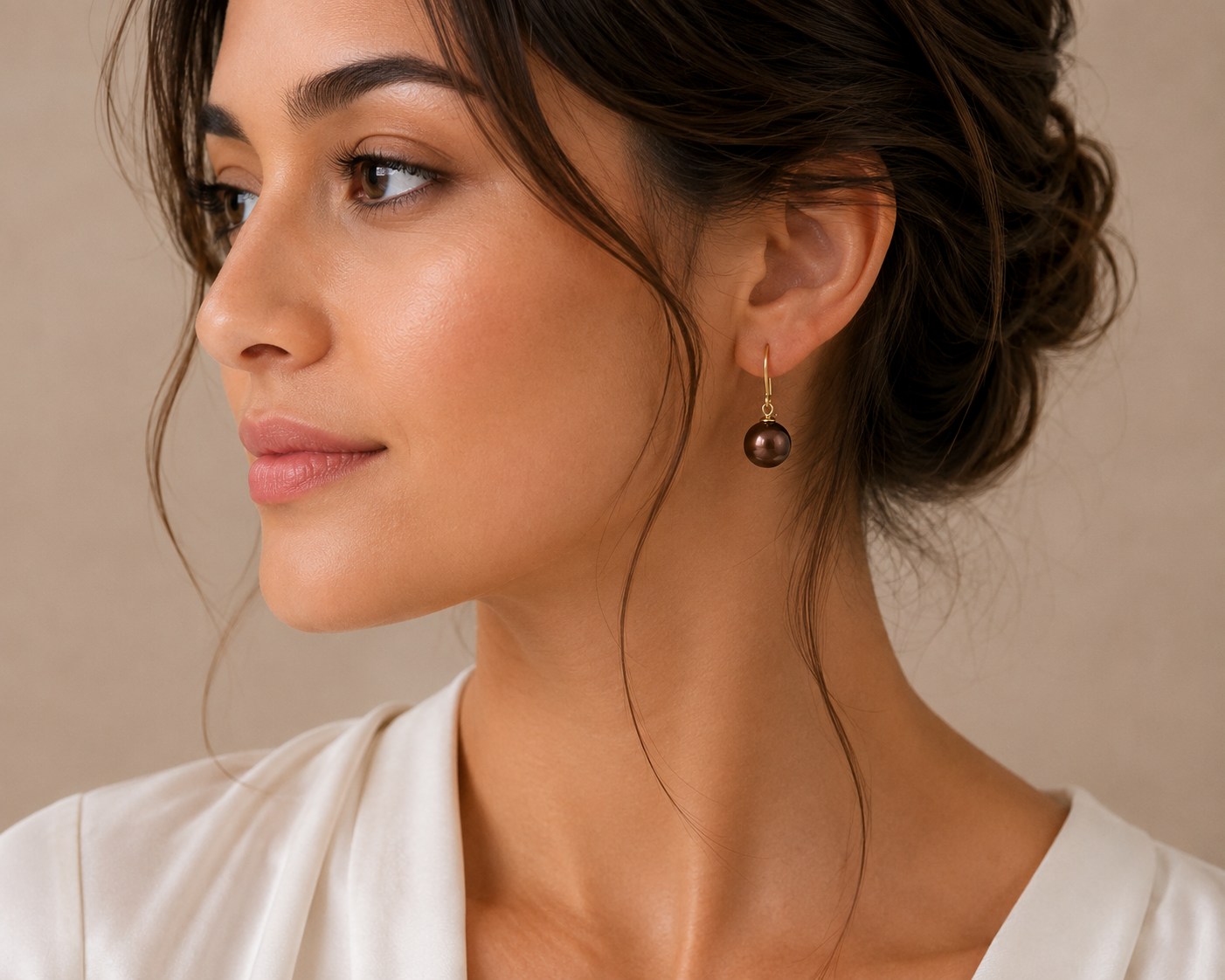 Yellow Gold Brown Pearl Drop Earrings
