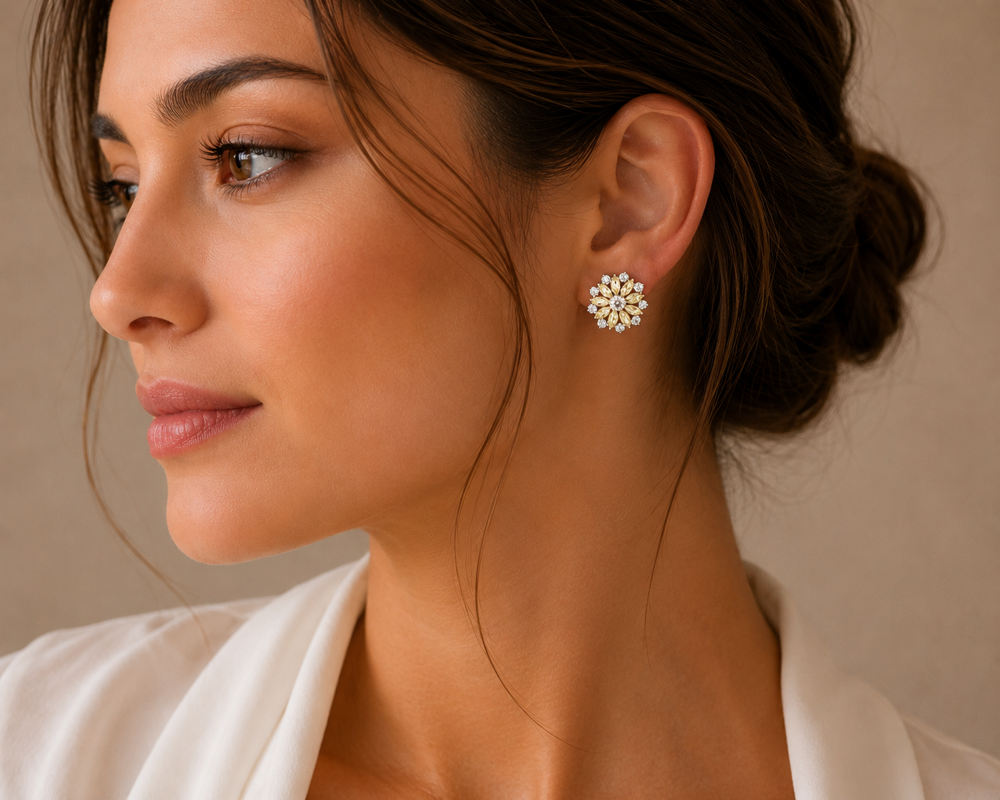 Floral Beryl Cluster Earrings in White Gold