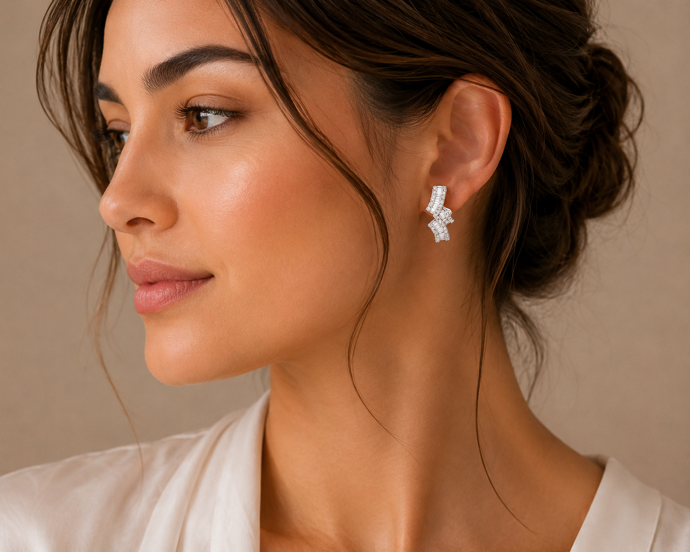 Renee Dia Diamond Ribbon Drop Earrings in White Gold