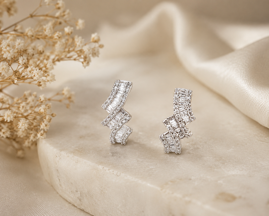 Renee Dia Diamond Ribbon Drop Earrings in White Gold
