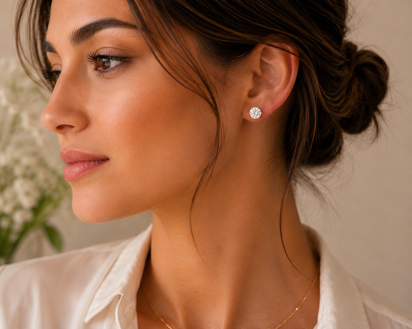 Yellow Gold Round Diamond Stud Earrings