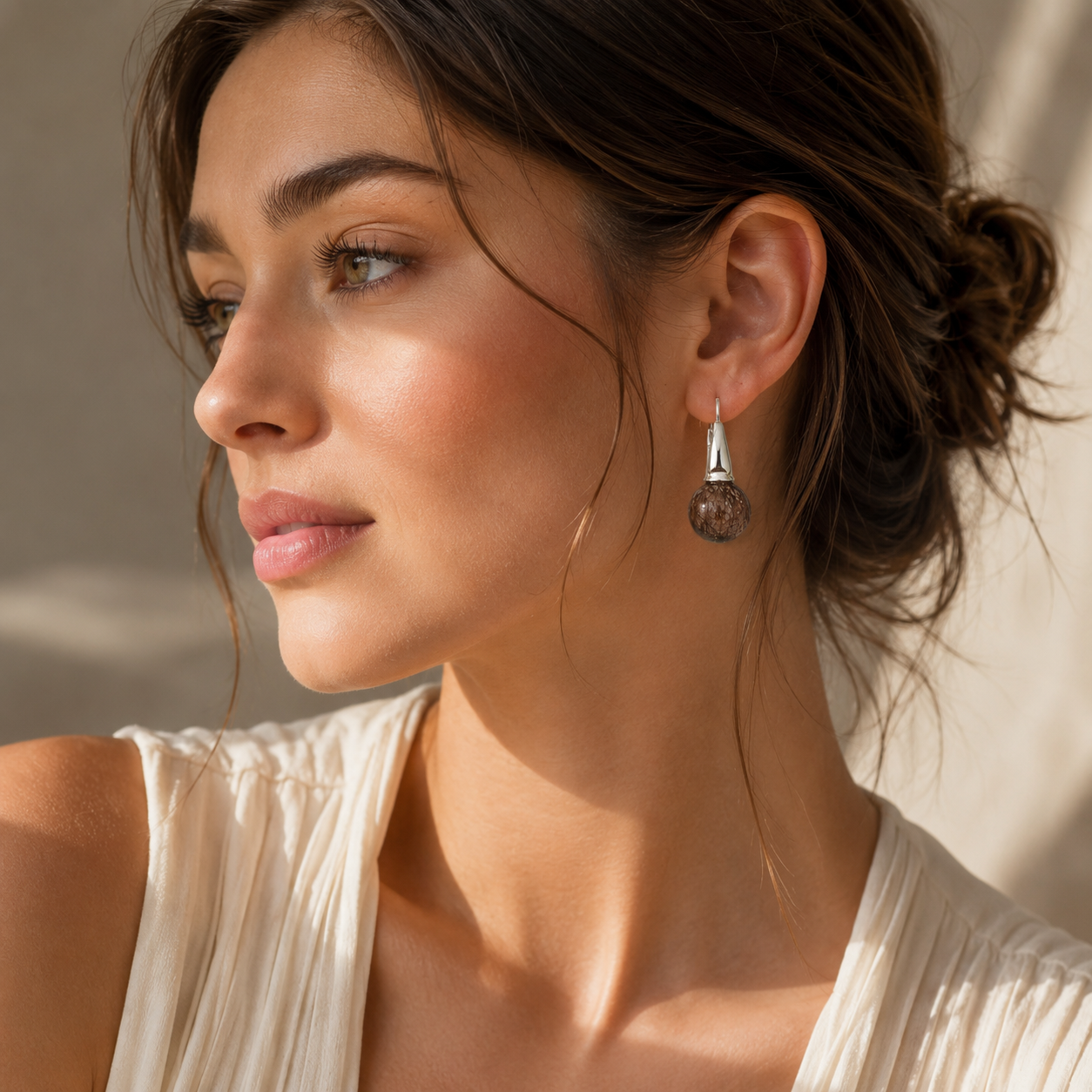 Silver Drop Earrings with Natural Copper Inclusion Spheres