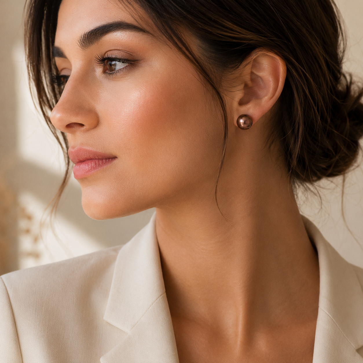 Chocolate Pearl Stud Earrings in White Gold