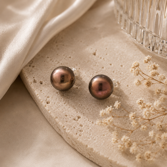 Chocolate Pearl Stud Earrings in White Gold