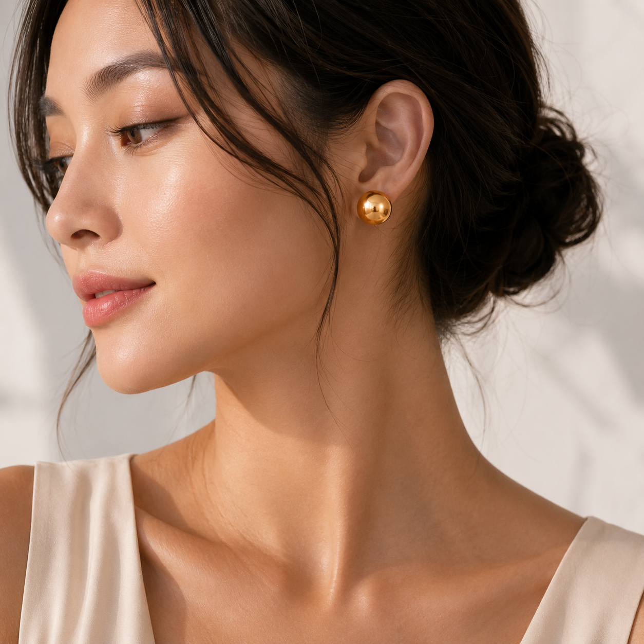 Golden Pearl Stud Earrings in Yellow Gold