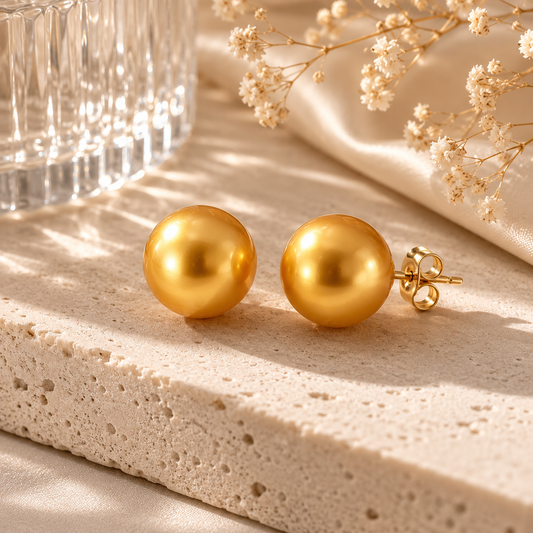 Golden Pearl Stud Earrings in Yellow Gold