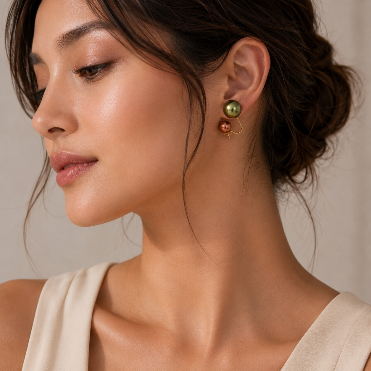 Two-Tone Pearl Wrap Earrings in Yellow Gold
