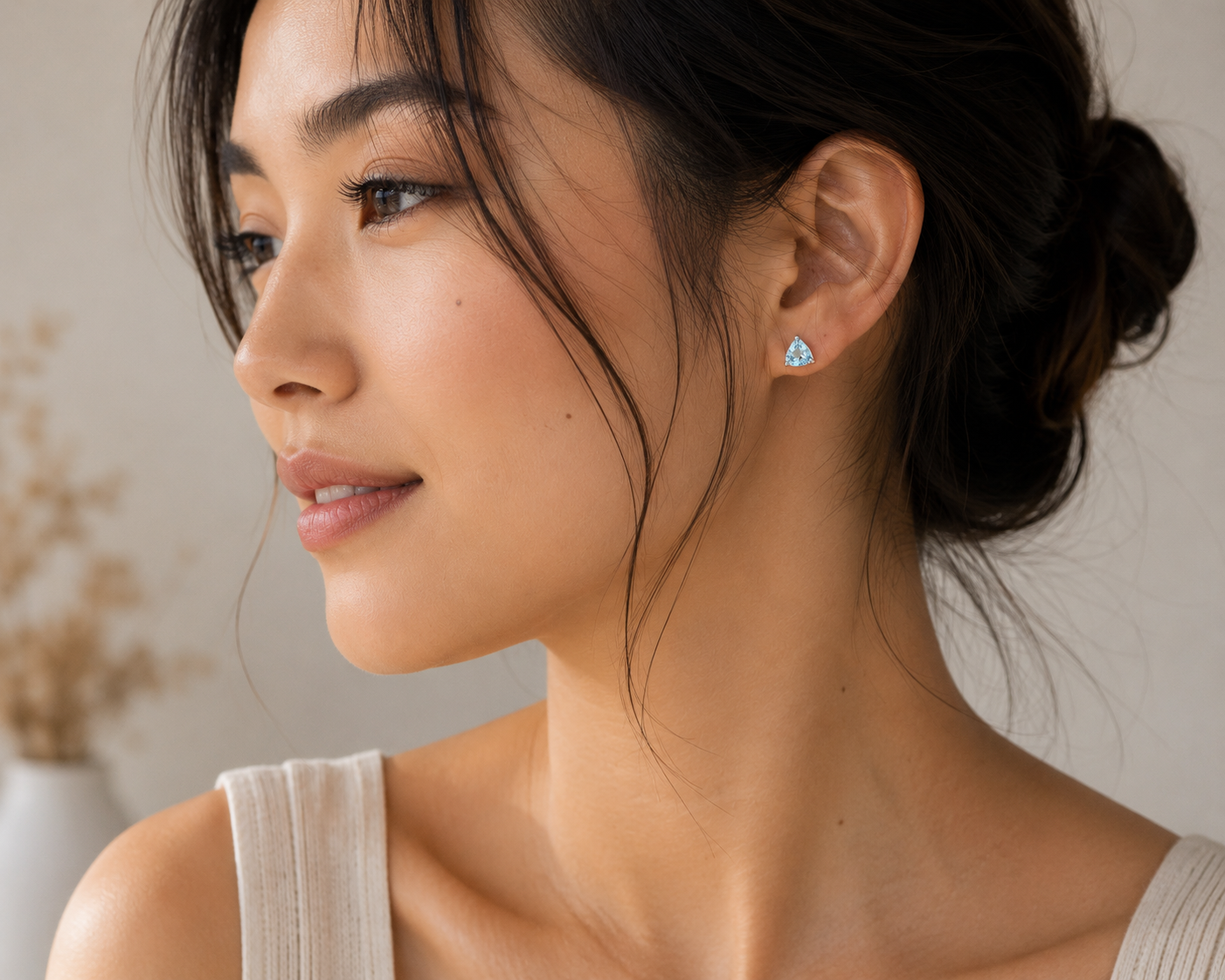 Trillion Cut Natural Aquamarine Stud Earrings in Silver
