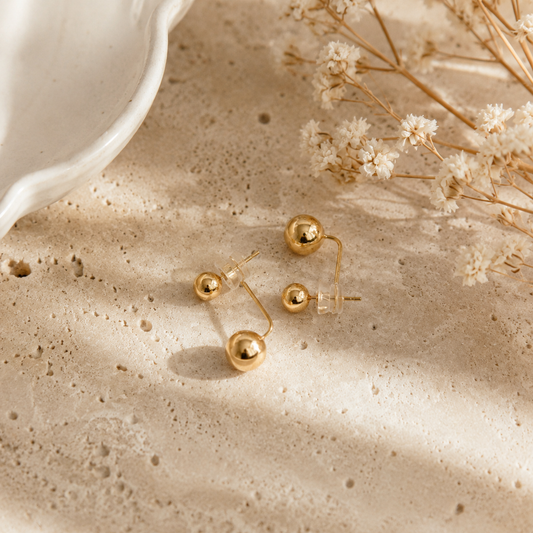 Yellow Gold Double Sphere Drop Earrings
