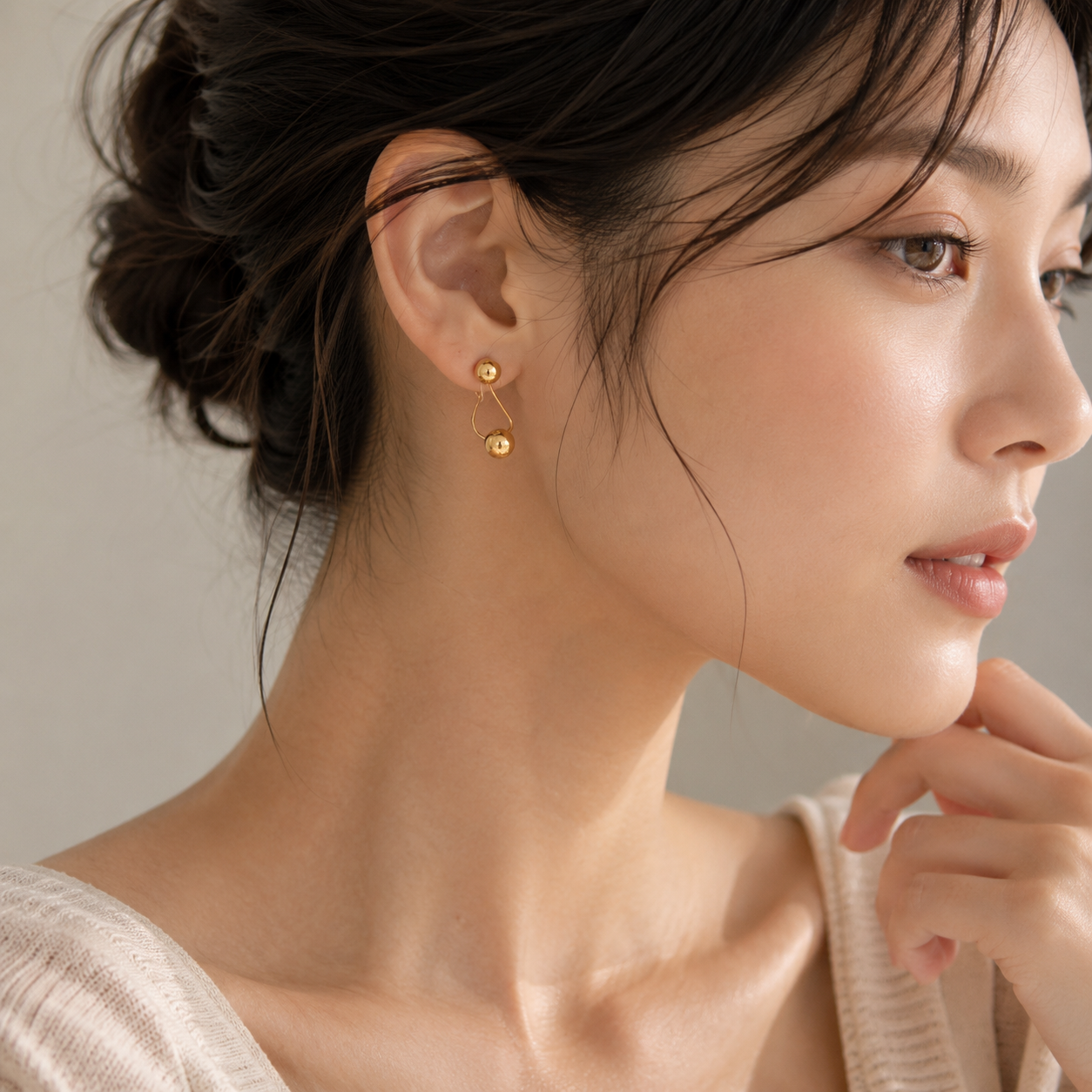 Yellow Gold Double Sphere Drop Earrings