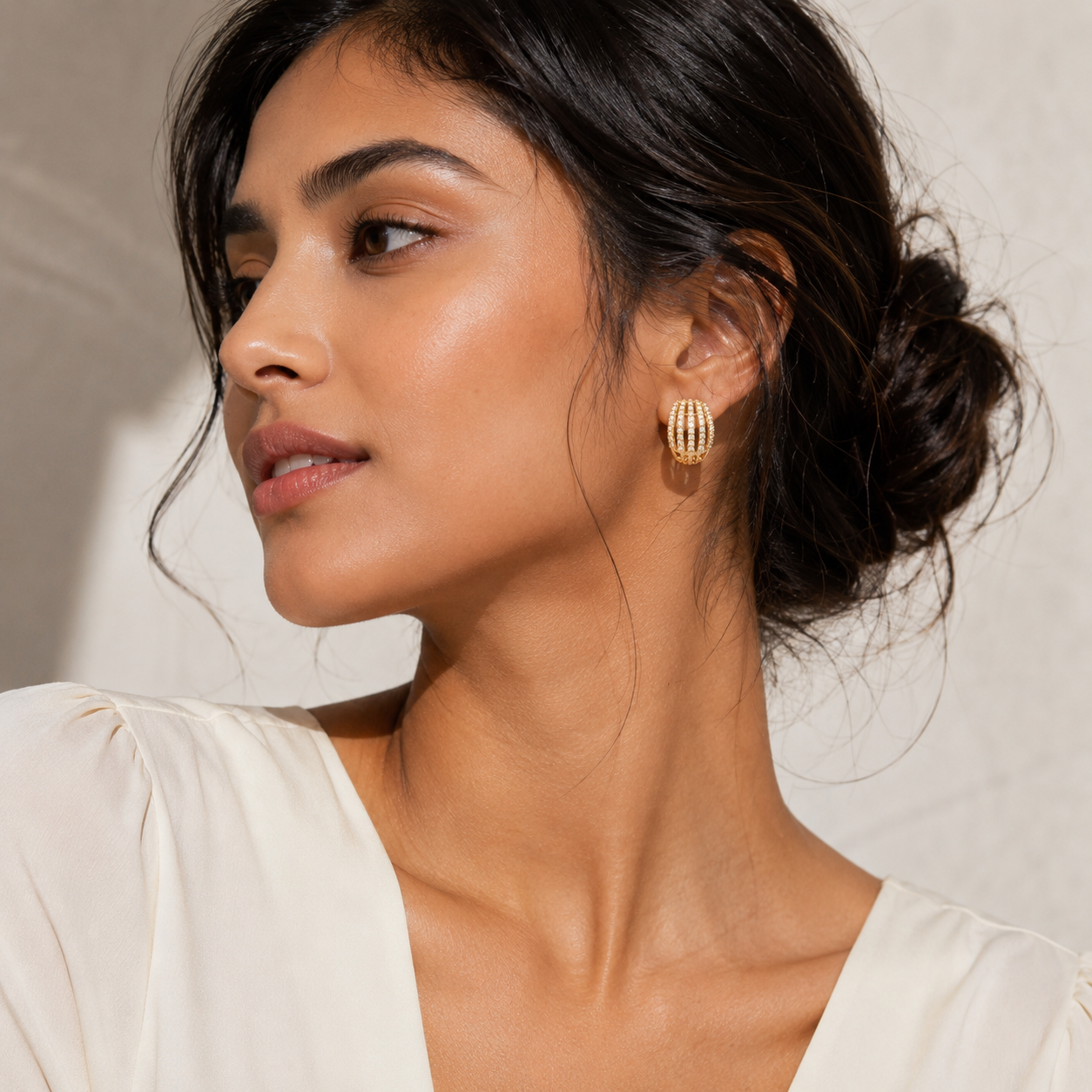 Diamond Pavé Cage Stud Earrings in Rose Gold