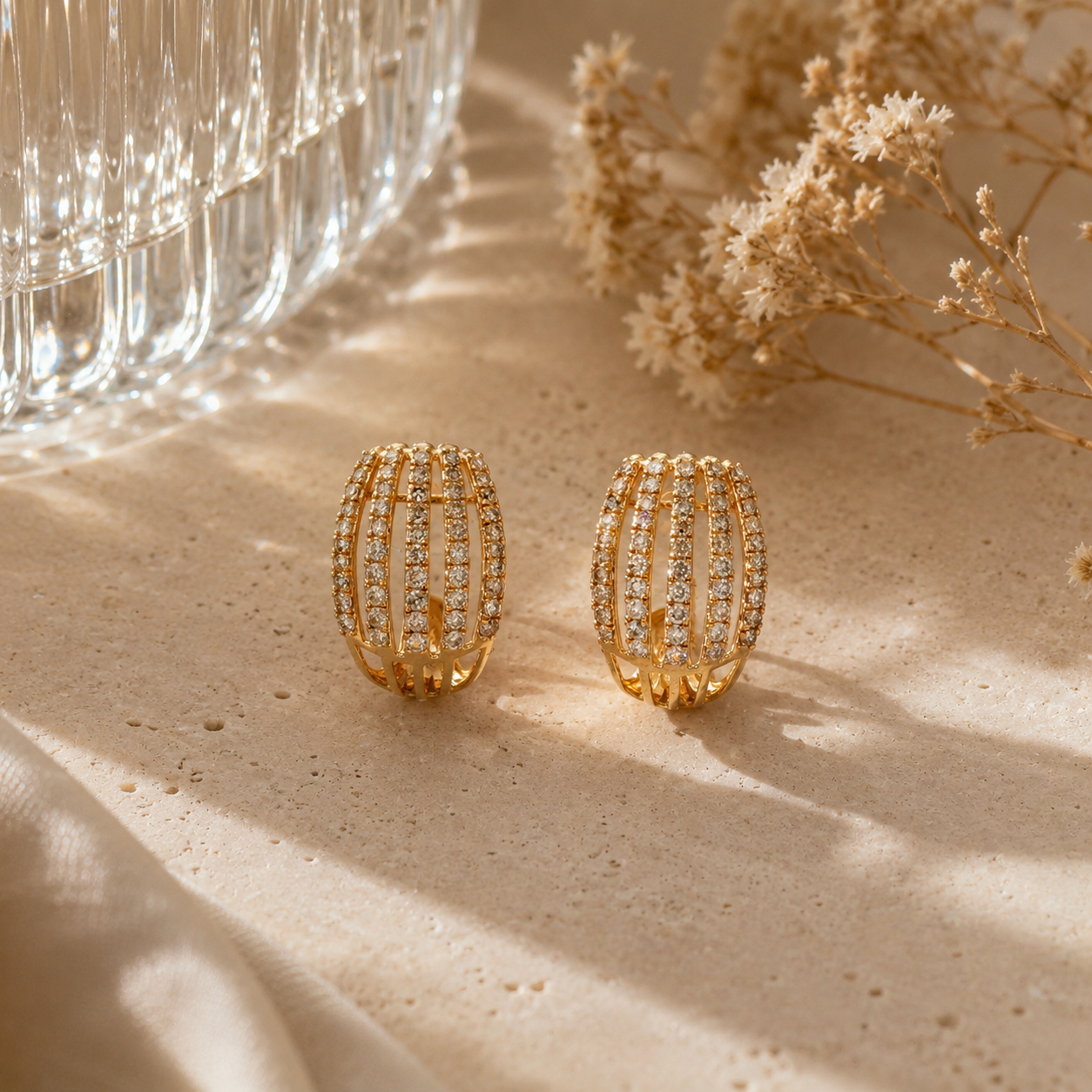 Diamond Pavé Cage Stud Earrings in Rose Gold