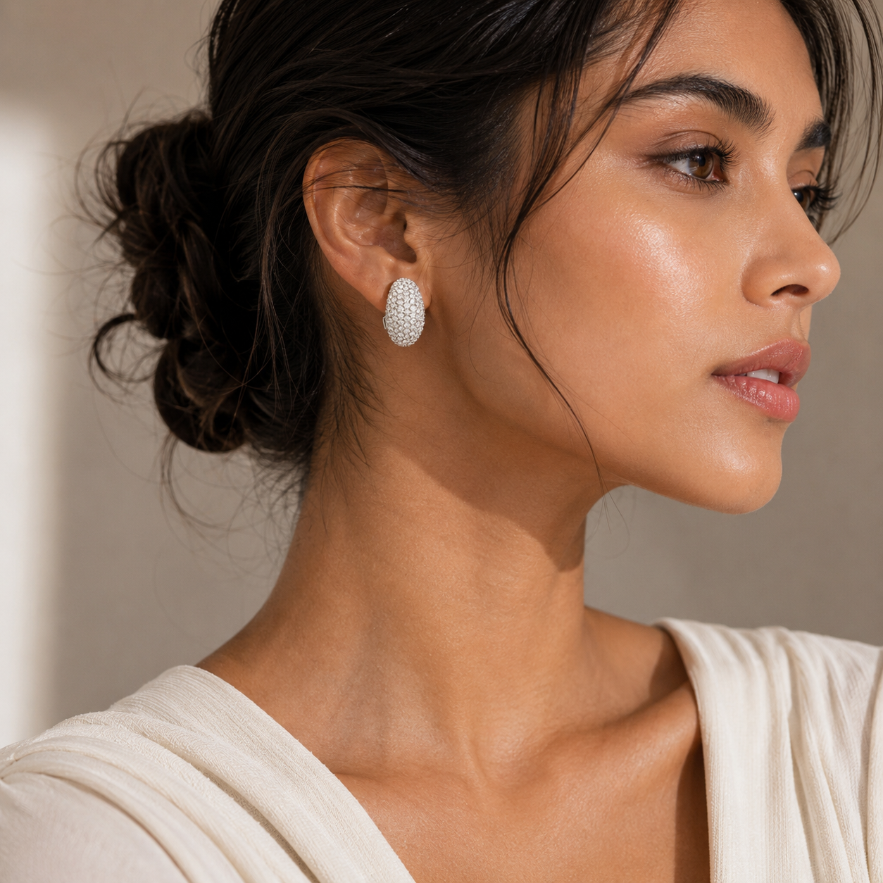 White Gold Diamond Pave Loop Earrings