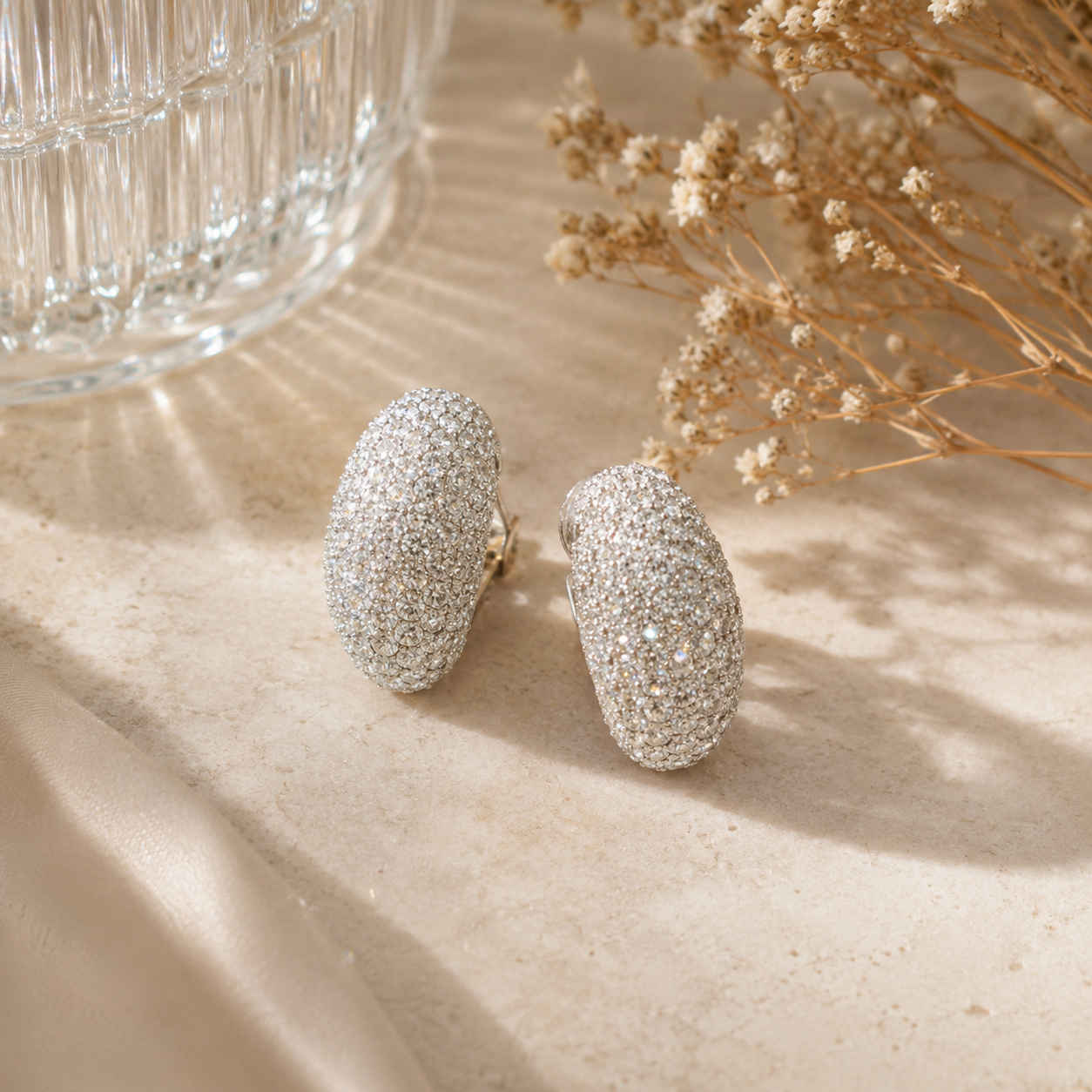 White Gold Diamond Pave Loop Earrings