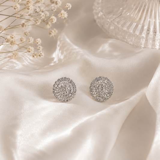 Diamond Concentric Circle Cluster Earrings in White Gold