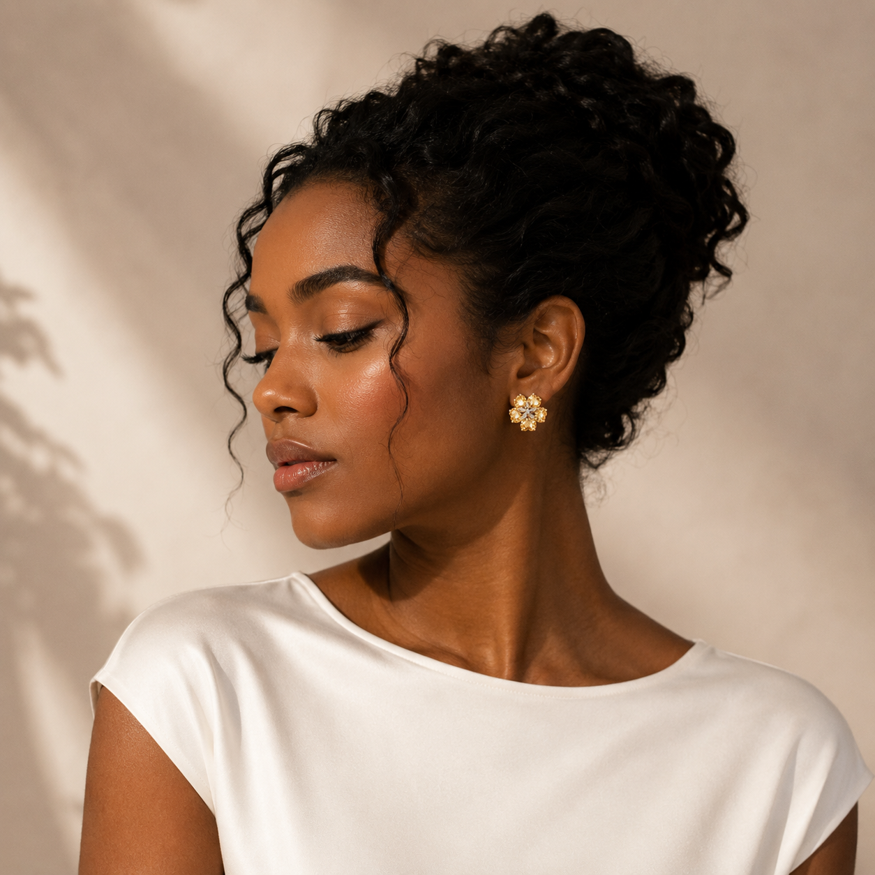Yellow Gold Citrine Flower Stud Earrings