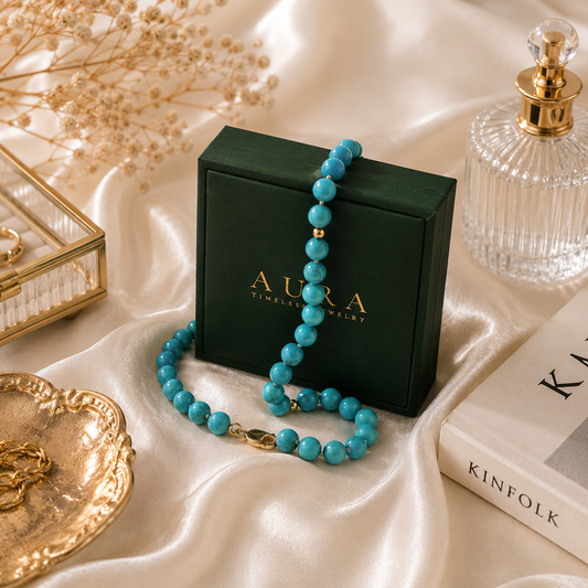 Sleeping Beauty Turquoise Beaded Necklace — 18K Yellow Gold