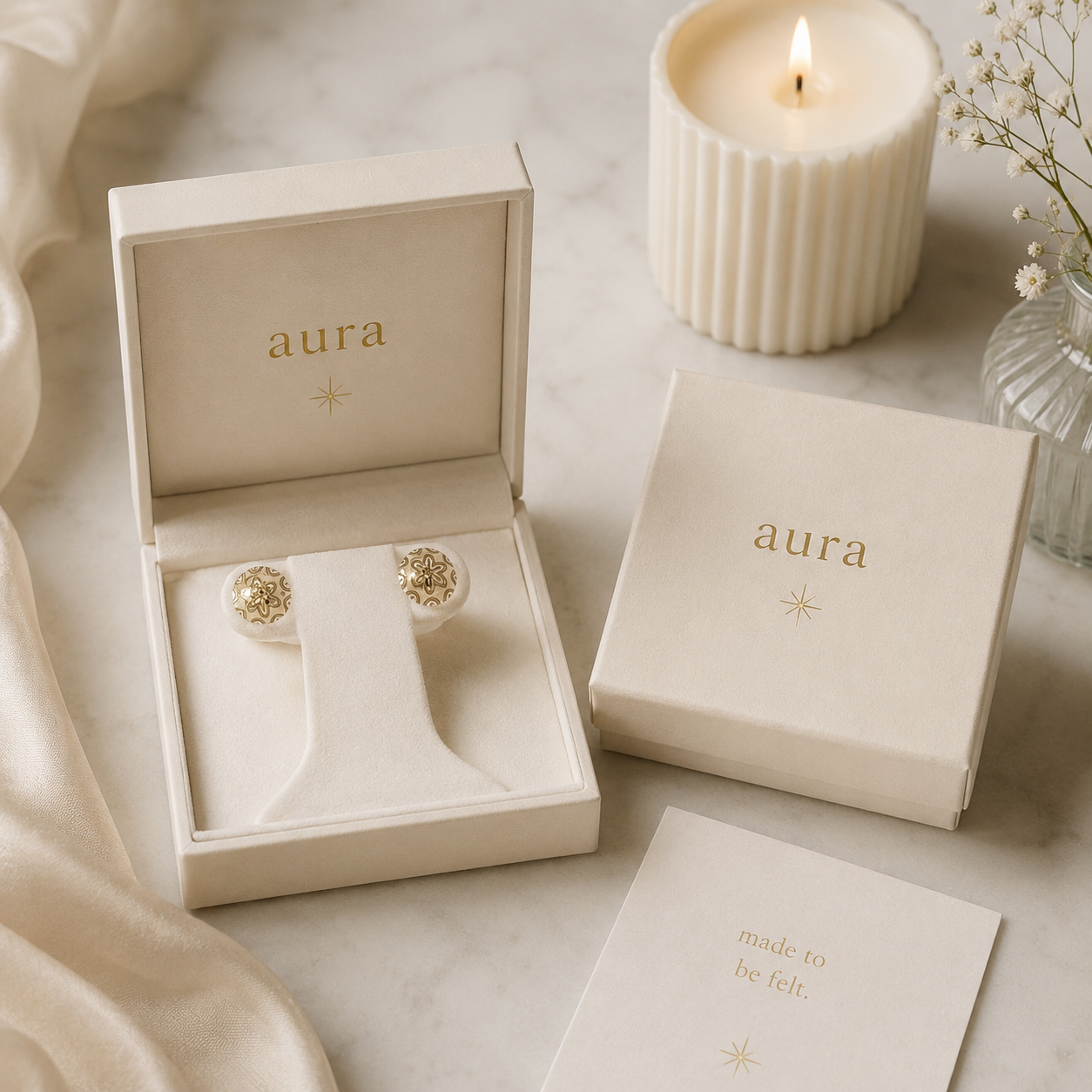 Yellow Gold Floral Engraved Stud Earrings