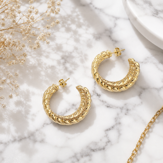 Twisted Rope Hoop Earrings in Yellow Gold