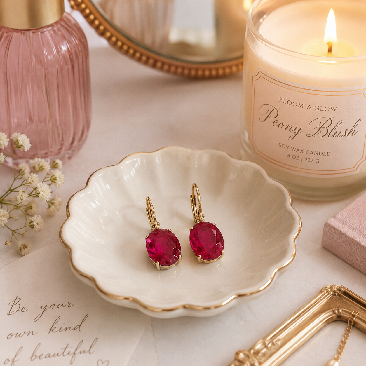 Oval Ruby Drop Earrings in Yellow Gold