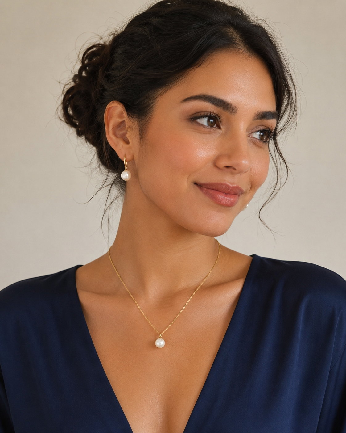 Classic White Pearl Drop Earrings in Yellow Gold