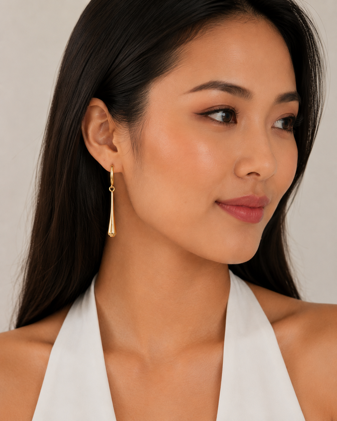 Polished Yellow Gold Elongated Teardrop Drop Earrings