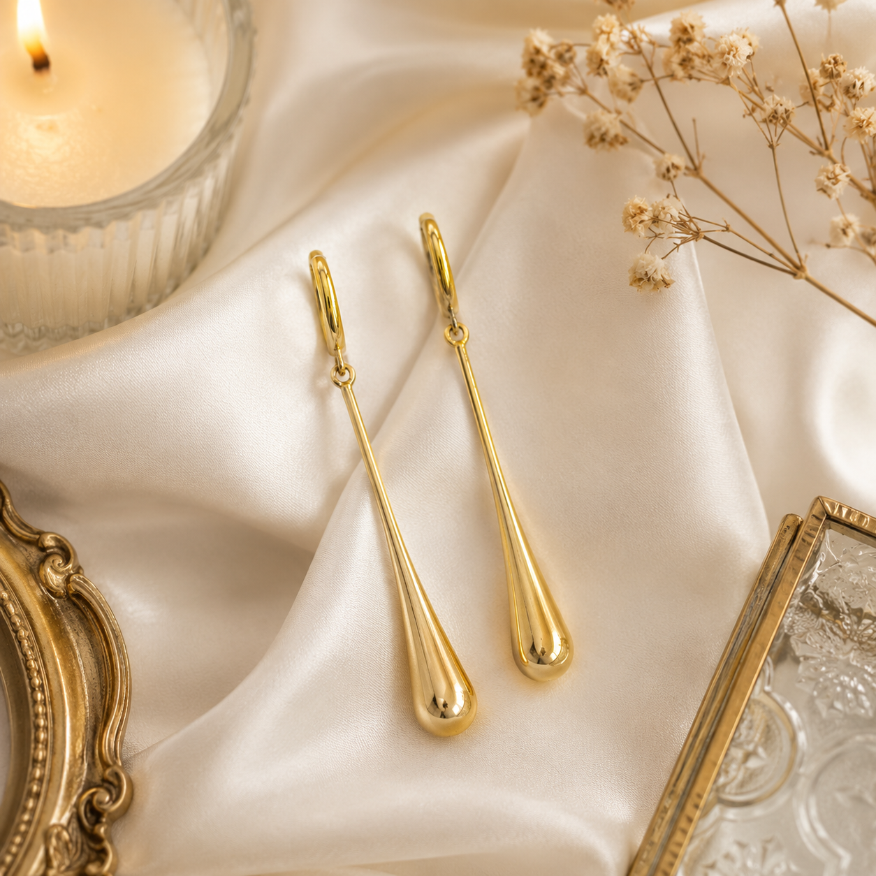 Polished Yellow Gold Elongated Teardrop Drop Earrings