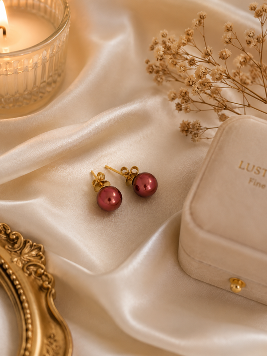 Yellow Gold Bronze Pearl Stud Earrings